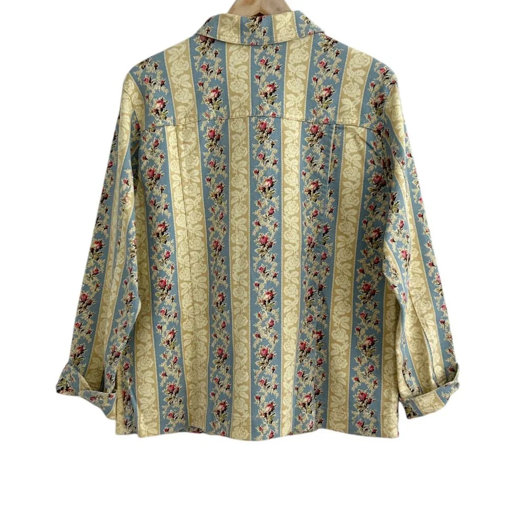 Denim & Co Vintage Striped Floral Denim Jean Jacket (M)